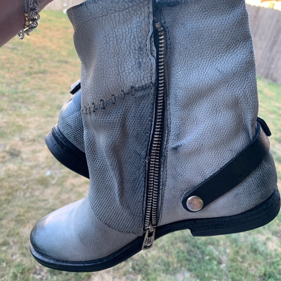 A.S.98 Blue Moto booties patchwork detail with harness EU 38 - Picture 6 of 10